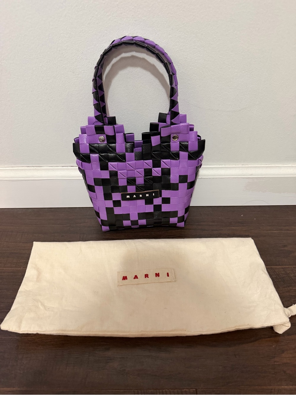 Marni Purple and Black Woven Checker Tote